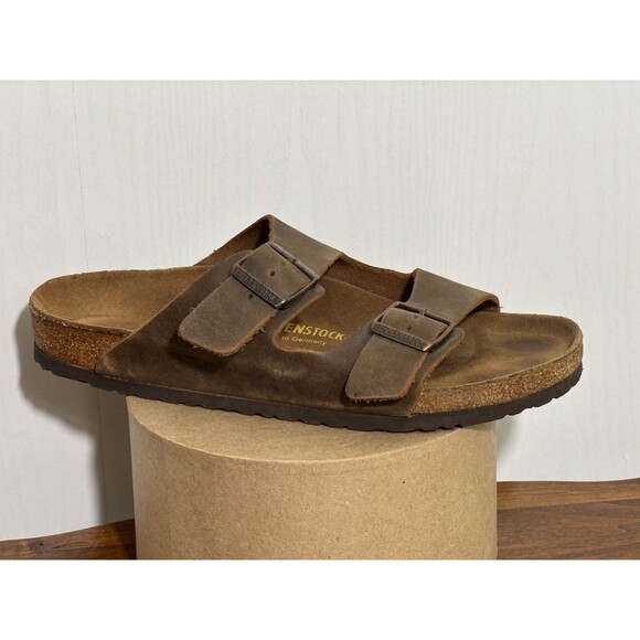 Birkenstock Arizona Sandal Mens Size 43 10 Brown Oiled Leather Slide - Picture 1 of 11